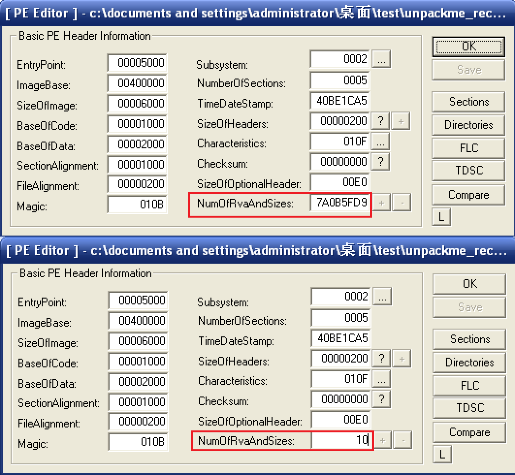 在 LoadPE 的 PE 编辑器